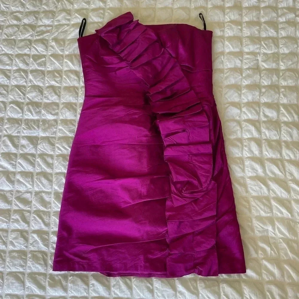 Vintage Jessica McClintock fuchsia strapless mini dress